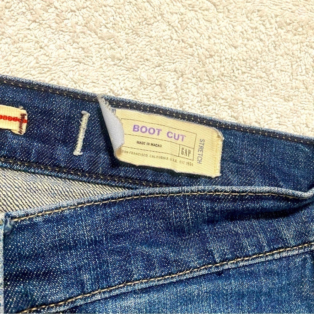 GAP Women' Size 2 Boot Cut Stretch Mid Rise Flap Pockets Dk Wash Denim Jeans Y2K - Picture 7 of 11